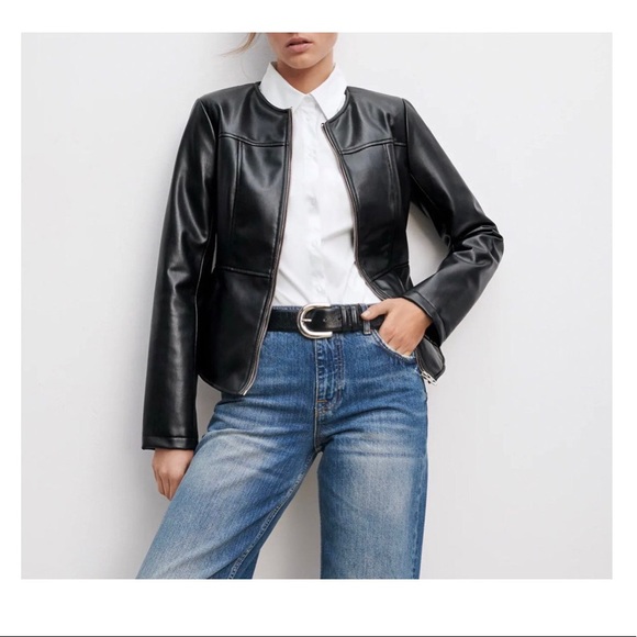 HP ✨NWOT 🖤 Zara Double Zippered Faux Leather Jacket - Picture 11 of 12